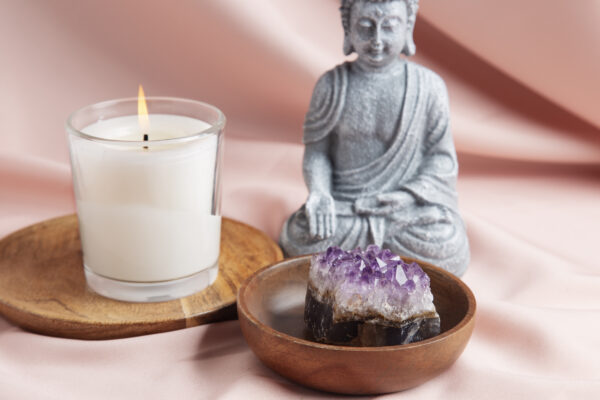 reiki symbols concept with candle crystal